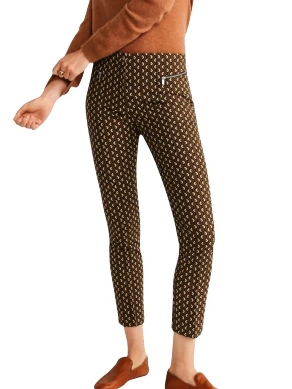 MNG Suit MANGO Cigarette Pant Trousers Cotton Print Skinny Jeans Cropped Ankle